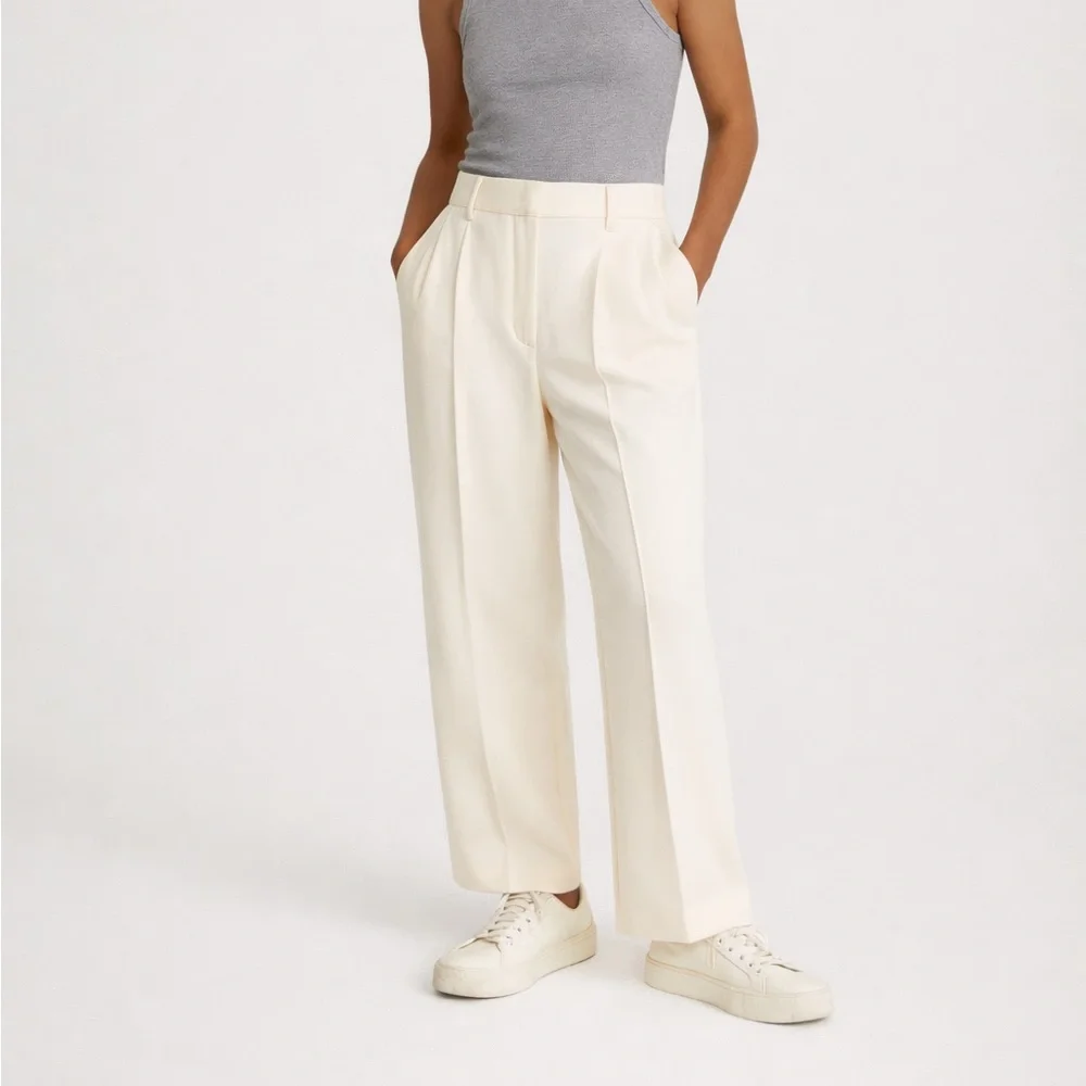 Aritzia Wilfred Effortless Pant 25” inseam Ivory Wide Leg Trouser Size 6 NWOT - Picture 1 of 9